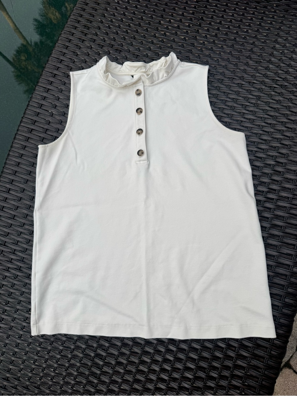 Ann Taylor White Sleeveless Ruffle Tank